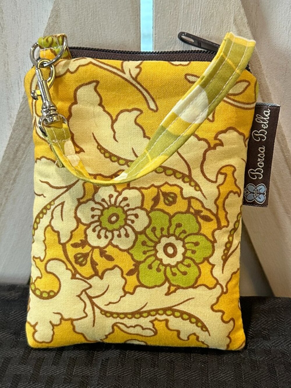 Borsa Bella Yellow Floral Fabric Wristlet Pouch